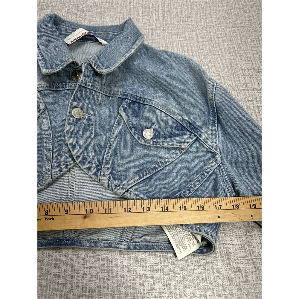 Zara Cropped Denim Bolero Jacket Cut Out Blue Size Medium High Crop New - Picture 5 of 9
